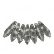 Czech Glass Daggers beads 5x16mm Crystal chrome dots matted